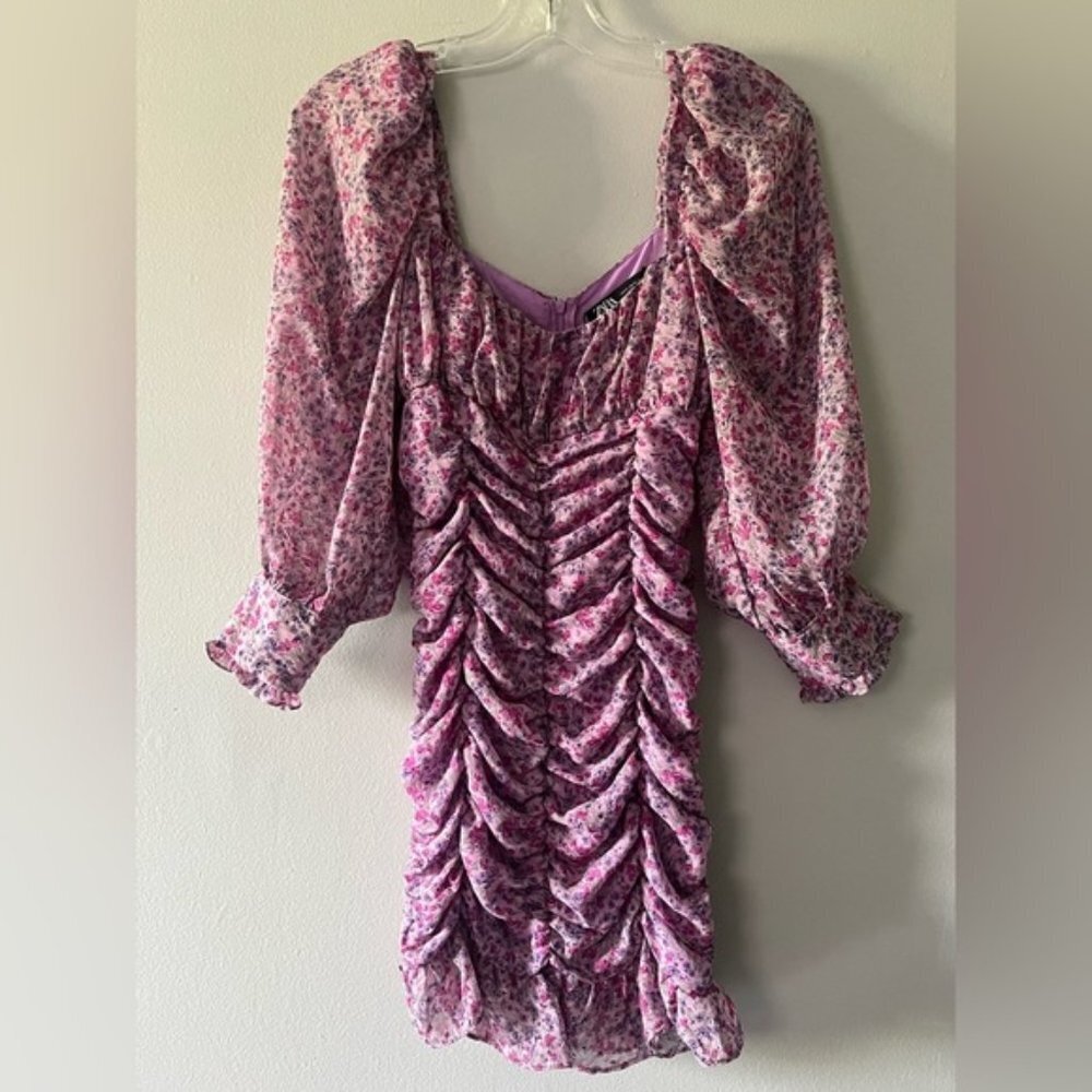 Blogger Fav ZARA FLORAL PRINTED DRESS WITH DRAPING Size Medium - Picture 5 of 15